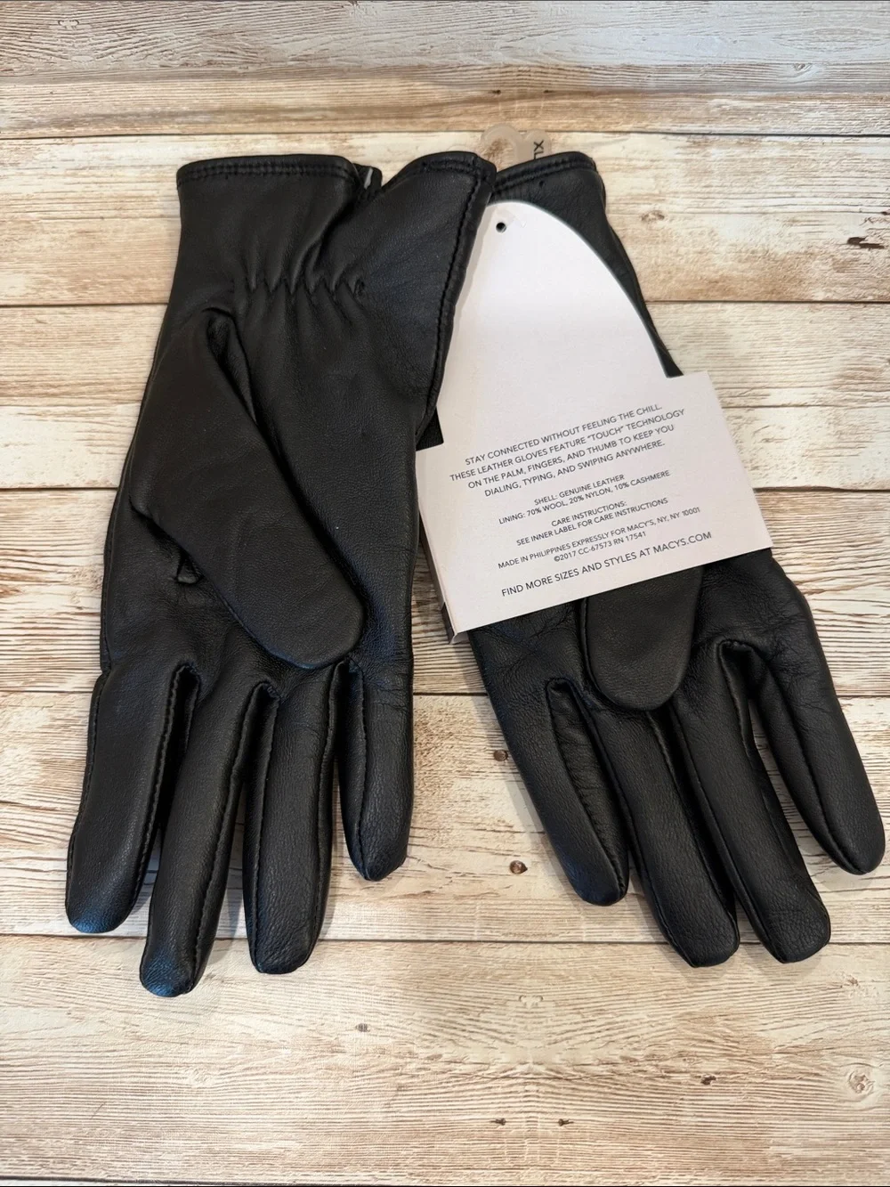 Charter Club Black Leather Touchscreen Gloves XL NEW